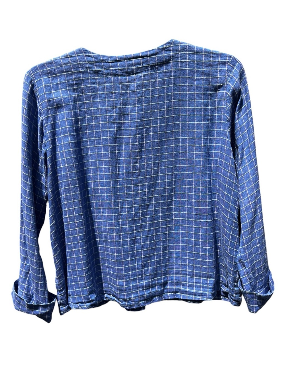 🌻FLAX Blue Check Linen Button Down Shirt Long Sleeve Women's Size Small - Picture 4 of 6